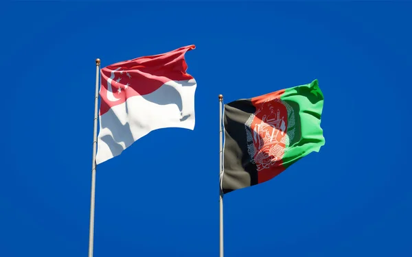 Hermosas Banderas Estatales Nacionales Singapur Afganistán Juntas Fondo Del Cielo —  Fotos de Stock