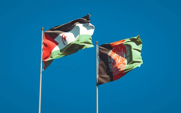 Hermosas Banderas Estatales Nacionales Saharaui Afganistán Juntas Fondo Del Cielo —  Fotos de Stock