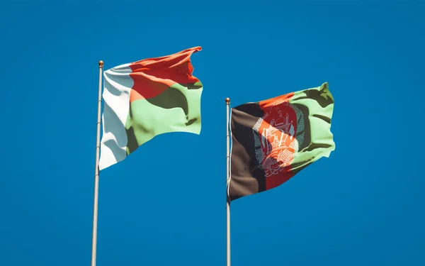 Bellissime Bandiere Stato Nazionali Madagascar Afghanistan Insieme Sullo Sfondo Del — Foto Stock