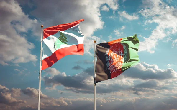 Beautiful National State Flags Lebanon Afghanistan Together Sky Background Artwork — Stock Photo, Image