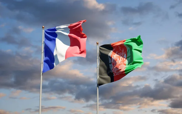 Тлі Неба Являються Чудові Національні Прапори Франції Афганістану Артхаус — стокове фото