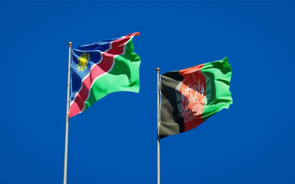 Namíbia Afganisztán Gyönyörű Nemzeti Zászlói Együtt Hátterében Művészeti Koncepció — Stock Fotó