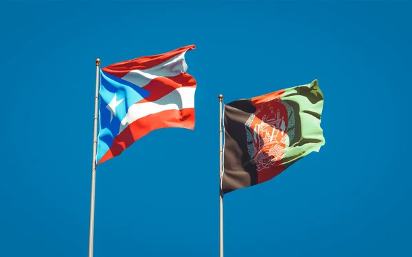 Beautiful National State Flags Puerto Rico Afghanistan Together Sky Background — Stock Photo, Image