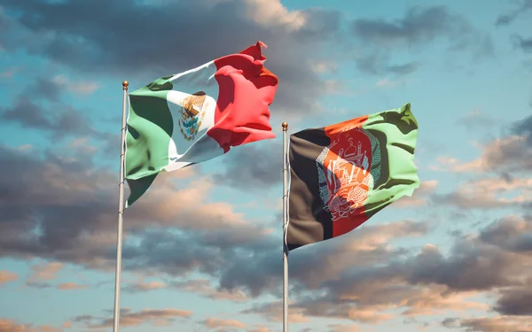 Hermosas Banderas Estatales Nacionales México Afganistán Juntas Fondo Del Cielo — Foto de Stock