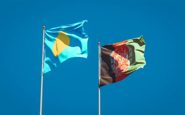 Beautiful National State Flags Palau Afghanistan Together Sky Background Artwork — Stock Photo, Image