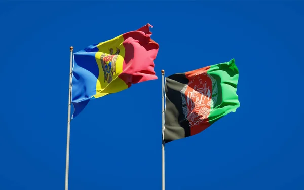 Beautiful National State Flags Moldova Afghanistan Together Sky Background Artwork — Stock Photo, Image