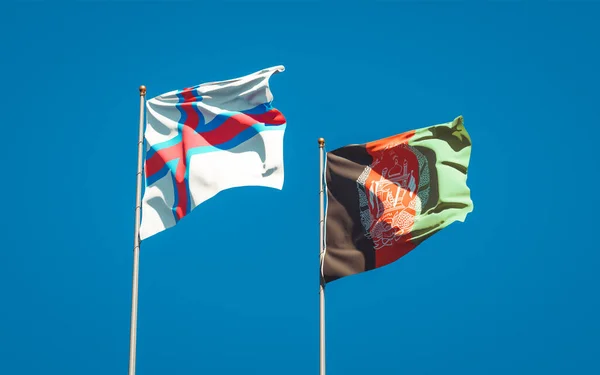 Schöne Nationalflaggen Der Färöer Und Afghanistans Zusammen Himmel Konzept — Stockfoto