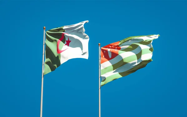 Belas Bandeiras Estatais Nacionais Abecásia Argélia Juntas Fundo Céu Conceito — Fotografia de Stock