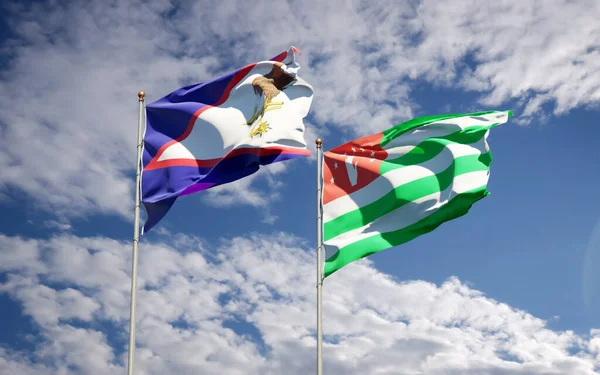 Gyönyörű Nemzeti Zászlók Abházia Amerikai Szamoa Együtt Hátterében Művészeti Koncepció — Stock Fotó