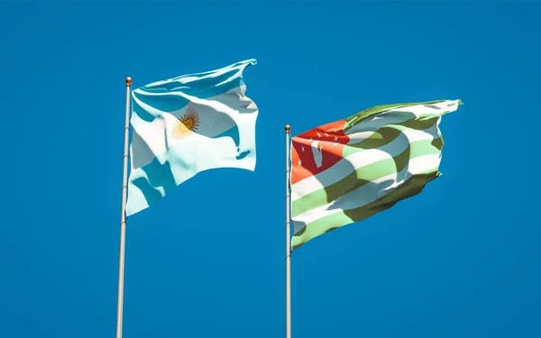 Belas Bandeiras Estatais Nacionais Abecásia Argentina Juntas Fundo Céu Conceito — Fotografia de Stock