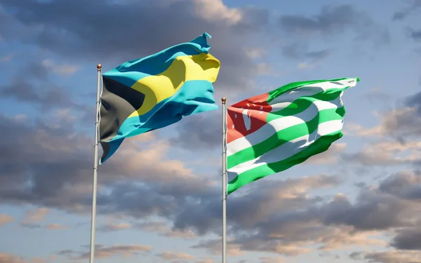 Lindas Bandeiras Estatais Nacionais Abecásia Bahamas Juntas Fundo Céu Conceito — Fotografia de Stock
