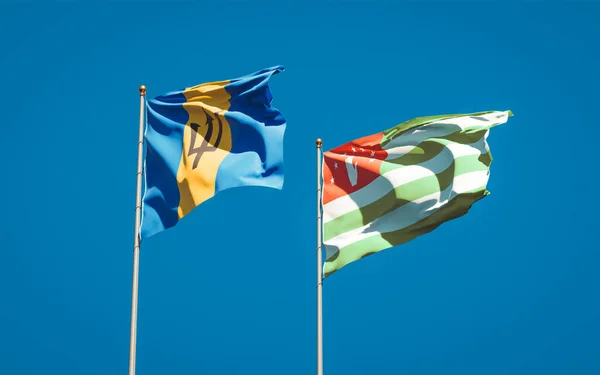 Gökyüzü Arka Planında Abhazya Barbados Güzel Ulusal Bayrakları Birlikte Sanat — Stok fotoğraf