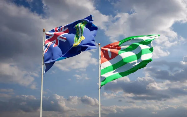美丽的阿布哈兹和英属维尔京群岛国旗在天空的背景下一起 3D艺术品概念 — 图库照片