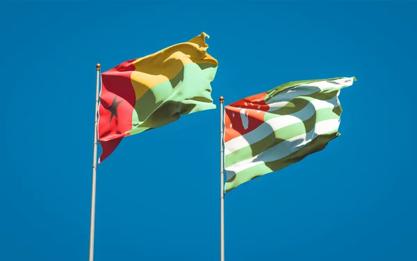 Beautiful National State Flags Abkhazia Guinea Bissau Together Sky Background — Stock Photo, Image