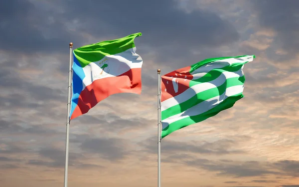 Abházia Egyenlítői Guinea Gyönyörű Nemzeti Zászlói Hátterében Művészeti Koncepció — Stock Fotó