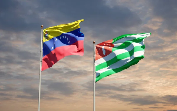 Vackra Nationella Flaggor Venezuela Och Abchazien Tillsammans Himlen Bakgrund Konstverkskoncept — Stockfoto