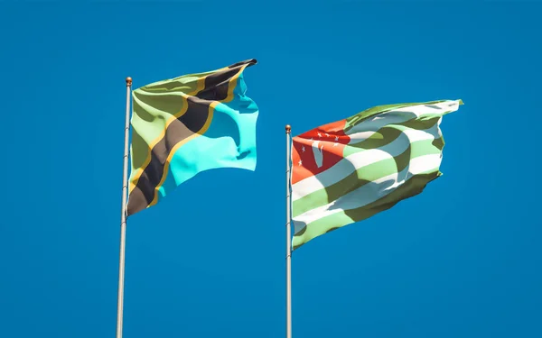 Beautiful National State Flags Tanzania Abkhazia Together Sky Background Artwork — Stock Photo, Image