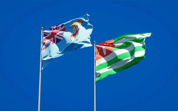 Beaux Drapeaux État Nationaux Des Fidji Abkhazie Ensemble Fond Ciel — Photo