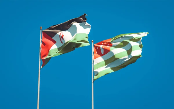 Beautiful National State Flags Sahrawi Abkhazia Together Sky Background Artwork — Stock Photo, Image