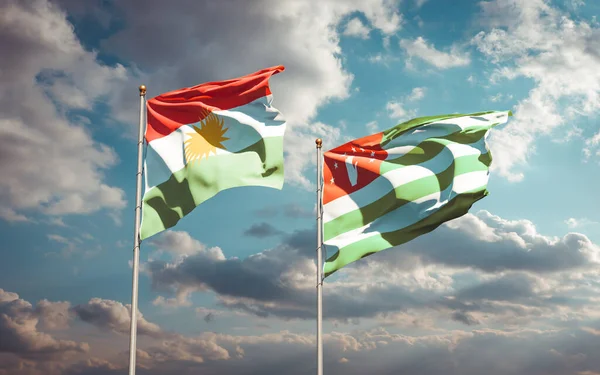 Prachtige Nationale Vlaggen Van Koerdistan Abchazië Samen Achtergrond Van Lucht — Stockfoto
