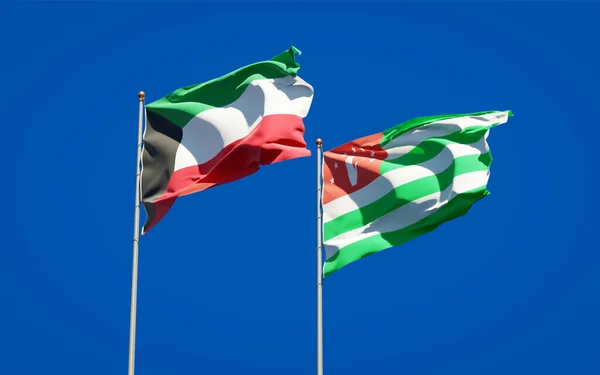 Beautiful National State Flags Kuwait Abkhazia Together Sky Background Artwork — Stock Photo, Image