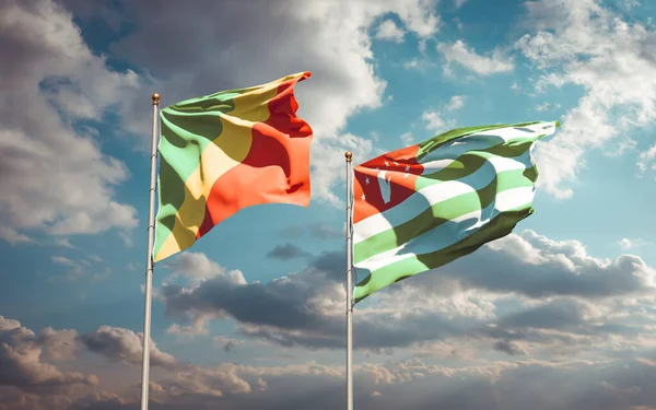 Beautiful National State Flags Republic Congo Abkhazia Together Sky Background — Stock Photo, Image