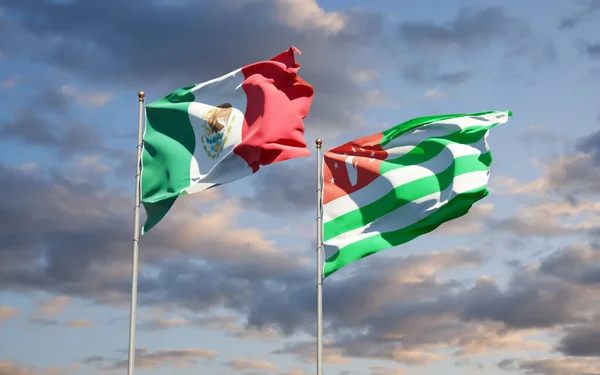 Hermosas Banderas Estatales Nacionales México Abjasia Juntas Fondo Del Cielo —  Fotos de Stock