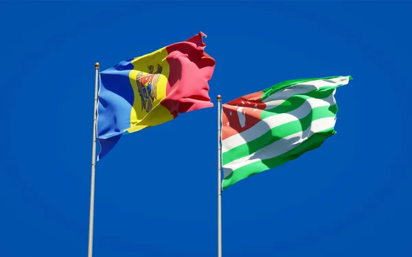 Moldova Abházia Gyönyörű Nemzeti Zászlói Együtt Hátterében Művészeti Koncepció — Stock Fotó