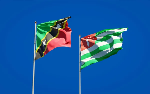 Красивые Национальные Государственные Флаги Сент Китса Невиса Абхазии Вместе Фоне — стоковое фото