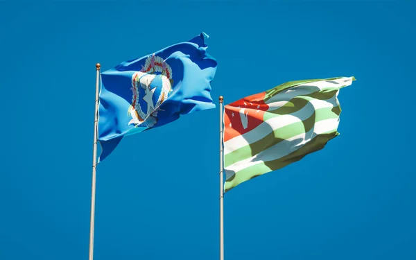 Lindas Bandeiras Estatais Nacionais Das Ilhas Marianas Norte Abcásia Juntas — Fotografia de Stock