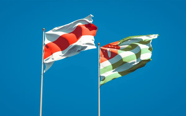 Beaux Drapeaux État Nationaux Nouvelle Biélorussie Abkhazie Ensemble Fond Ciel — Photo