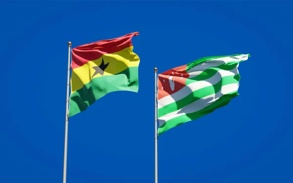 Beautiful National State Flags Ghana Abkhazia Together Sky Background Artwork — Stock Photo, Image