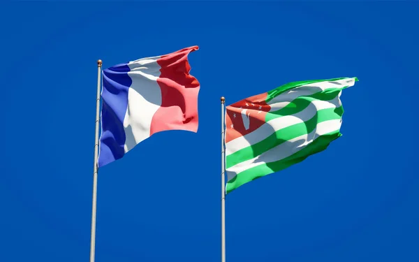 Beautiful National State Flags France Abkhazia Together Sky Background Artwork — Stock Photo, Image