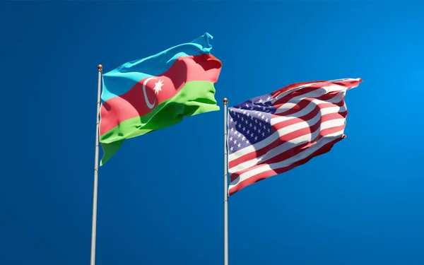 Beautiful National State Flags Usa Azerbaijan Barbuda Together Sky Background — Stock Photo, Image