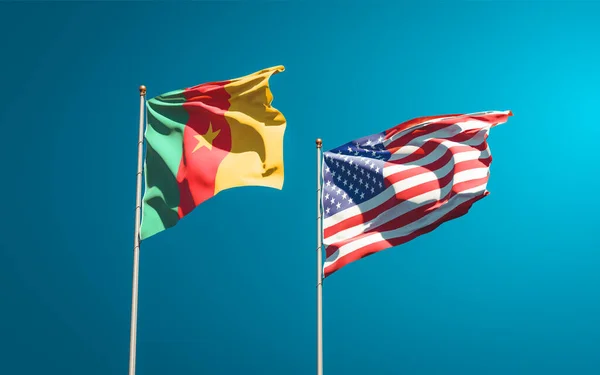 Гарні Національні Прапори Сша Камеруну Разом Тлі Неба Артхаус — стокове фото