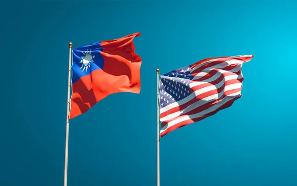 Vackra Nationella Flaggor Usa Och Taiwan Tillsammans Himlen Bakgrund Konstverkskoncept — Stockfoto