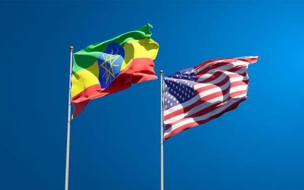 Belle Bandiere Nazionali Stato Etiopia Stati Uniti America Insieme Sullo — Foto Stock