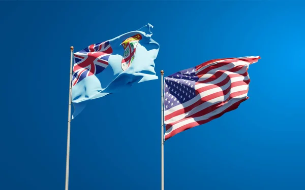 Schöne Nationalflaggen Von Fidschi Und Den Usa Zusammen Himmel Konzept — Stockfoto