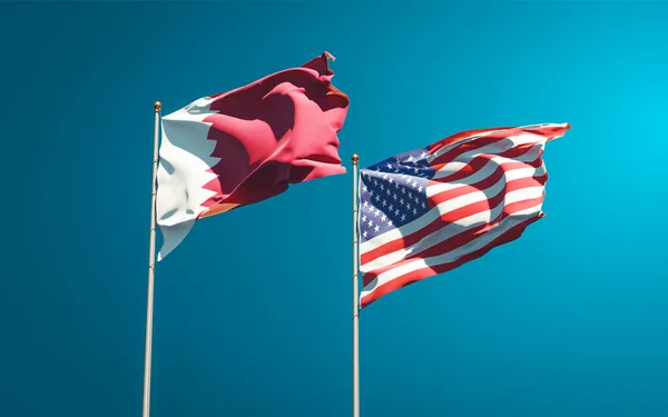Гарні Національні Прапори Катару Сша Разом Тлі Неба Артхаус — стокове фото