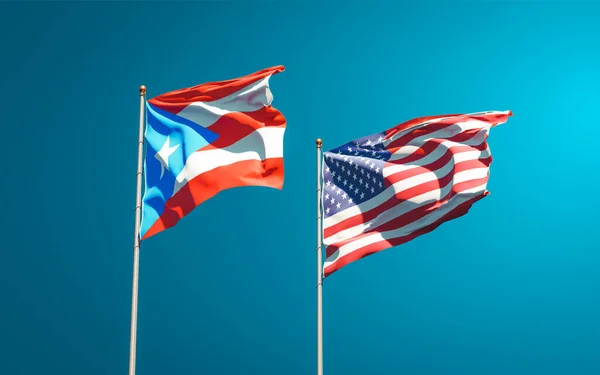 Прекрасні Державні Прапори Пуерто Рико Сша Разом Тлі Неба Артхаус — стокове фото