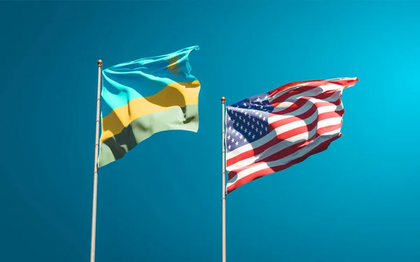 Hermosas Banderas Estatales Nacionales Ruanda Estados Unidos Juntas Fondo Del — Foto de Stock