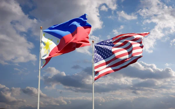 Lindas Bandeiras Estatais Nacionais Das Filipinas Dos Eua Juntas Fundo — Fotografia de Stock