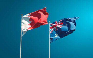 Avustralya ve Bahreyn 'in güzel ulusal bayrakları gökyüzü arka planında birlikte. 3B sanat eseri konsepti. 