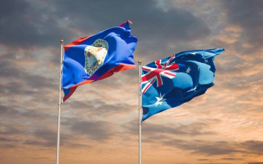 Avustralya ve Belieze 'nin güzel ulusal bayrakları gökyüzü arka planında birlikte. 3B sanat eseri konsepti. 