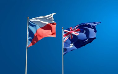 Avustralya ve Çek 'in güzel ulusal bayrağı gökyüzü arka planında birlikte. 3B sanat eseri konsepti. 