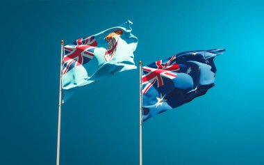 Fiji ve Avustralya 'nın güzel ulusal bayrakları gökyüzü arka planında birlikte. 3B sanat eseri konsepti. 