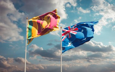 Gökyüzü arka planında Sri Lanka ve Avustralya 'nın güzel ulusal bayrakları birlikte. 3B sanat eseri konsepti. 