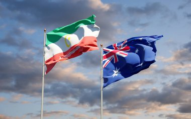 Bangsamoro ve Avustralya 'nın güzel ulusal bayrakları gökyüzü arka planında birlikte. 3B sanat eseri konsepti. 