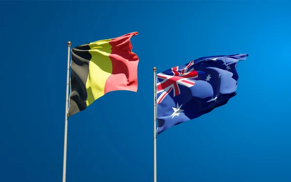 Lindas Bandeiras Estaduais Nacionais Austrália Bélgica Juntas Fundo Céu Conceito — Fotografia de Stock