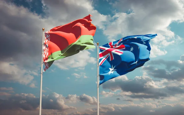 Hermosas Banderas Estatales Nacionales Australia Bielorrusia Juntas Fondo Del Cielo — Foto de Stock